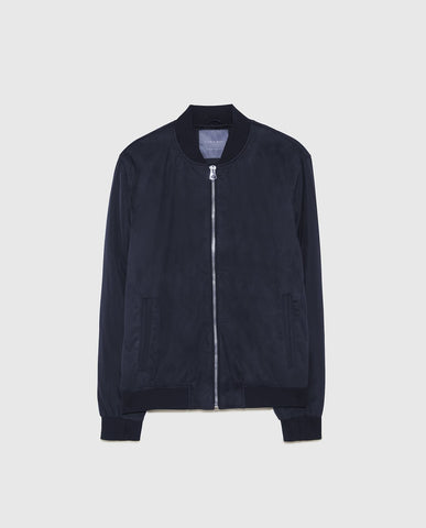 CONTRASTING FAUX SUEDE BOMBER JACKET