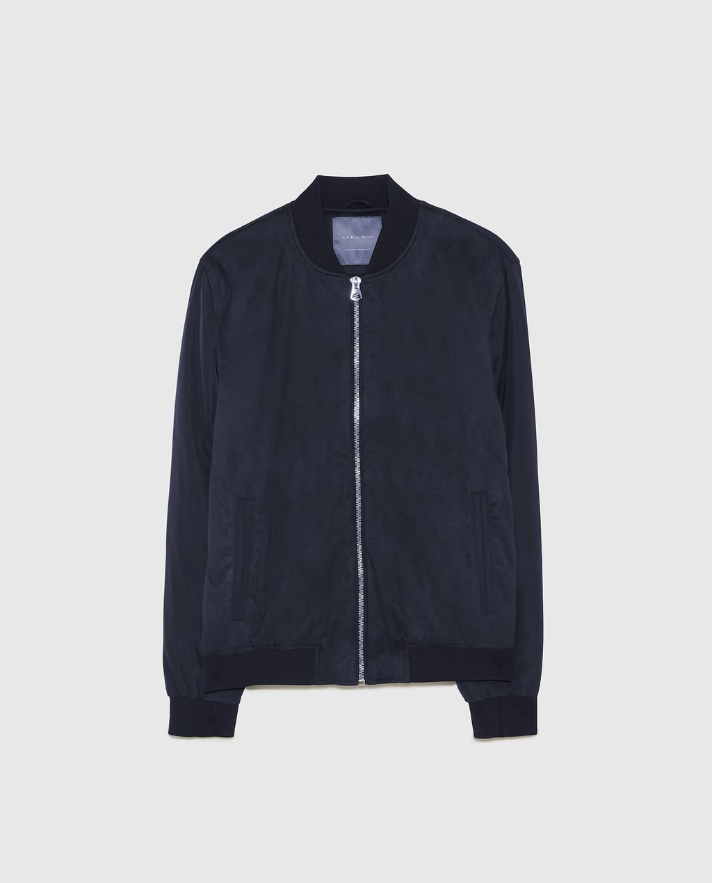 CONTRASTING FAUX SUEDE BOMBER JACKET